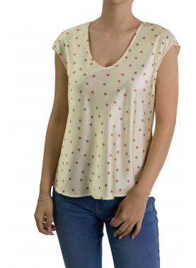 Blusa a V a maniche corte a pois 